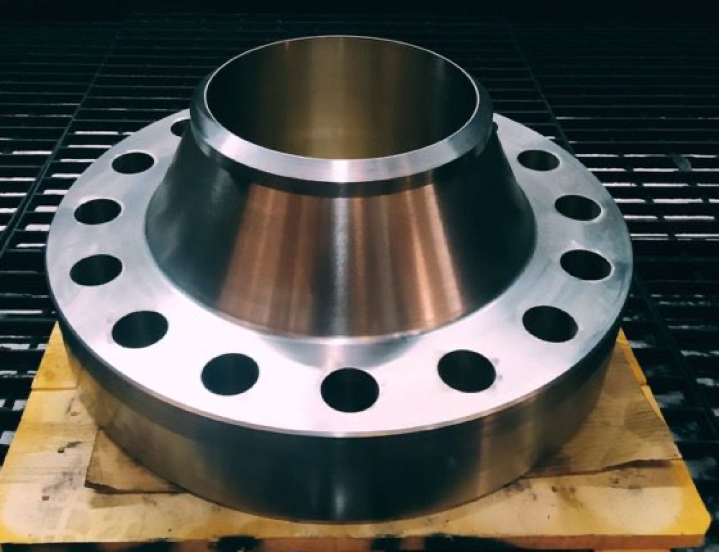 Heavy ASTM A182 F316H stainless steel weld neck flange machined and ready in the Tesco Steel & Engineering workshop