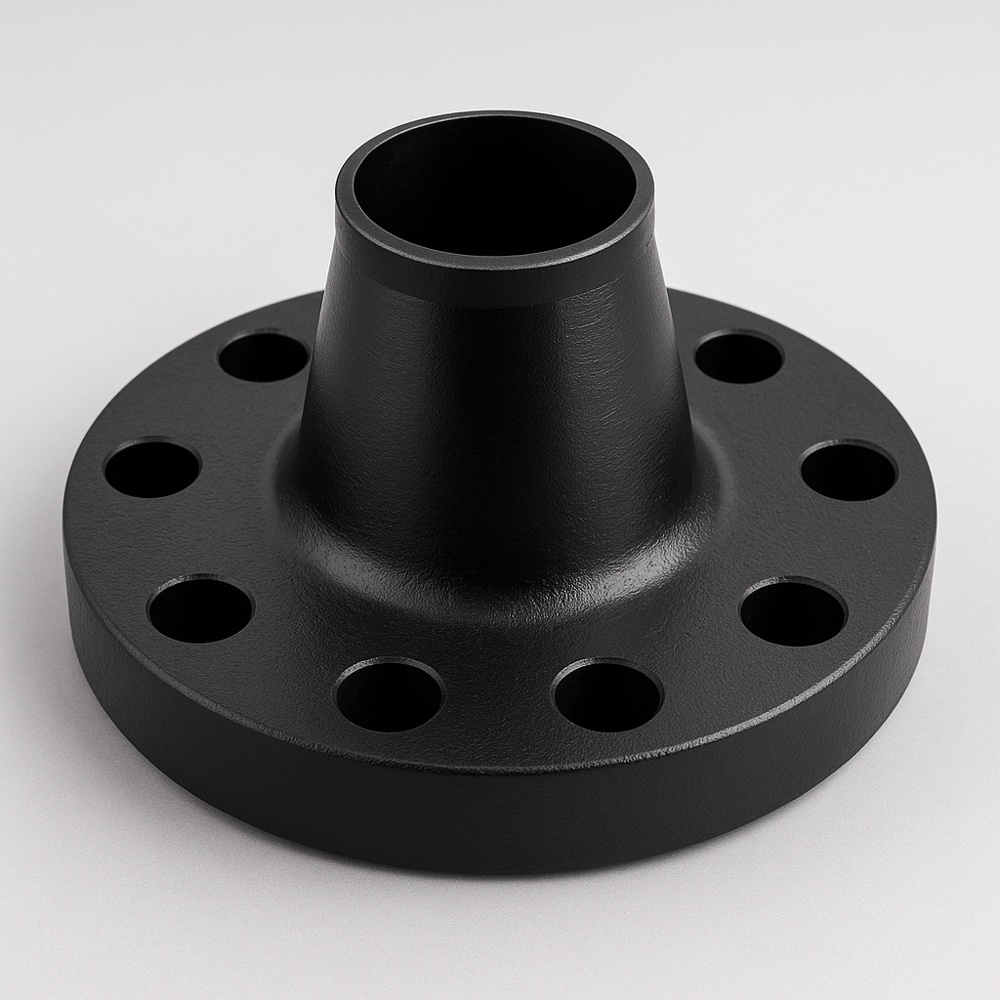 ASTM A350 LF2 low temperature carbon steel (LTCS) weld neck flange, black coated with raised face — impact tested at −46°C, Tesco Steel & Engineering