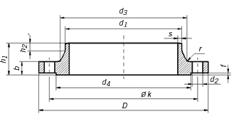 DIN 2632 PN 10 WELD NECK FLANGE Dimensions