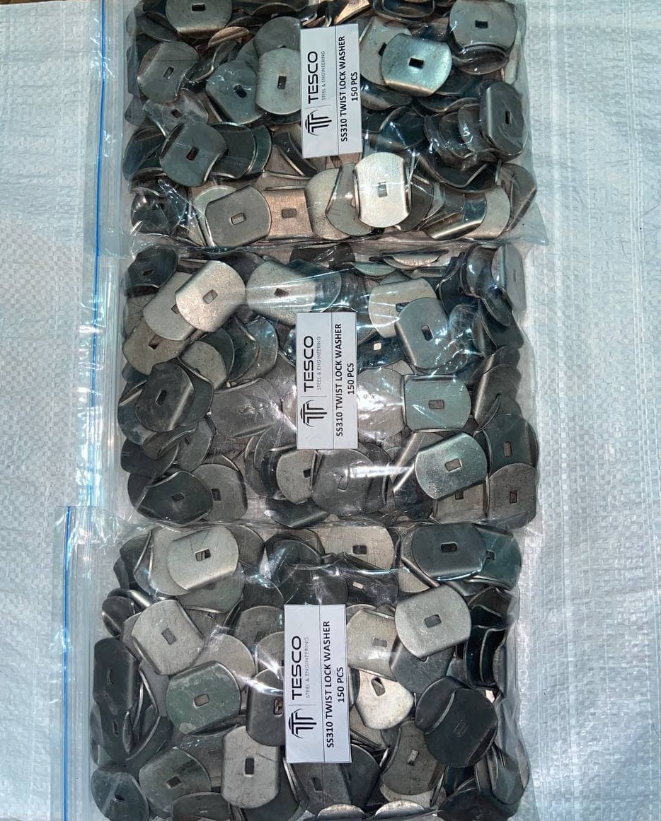 SS310 Insultwist twist-lock washers packed 150 pieces per bag by Tesco Steel & Engineering