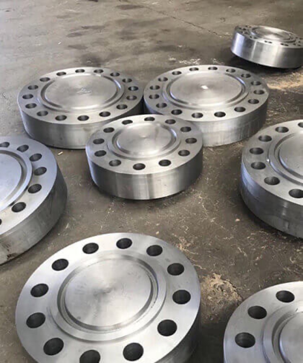 Machined corrosion resistant blind flanges on the shop floor at Tesco works