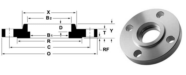 Socket weld flange dimension nomenclature diagram with section view