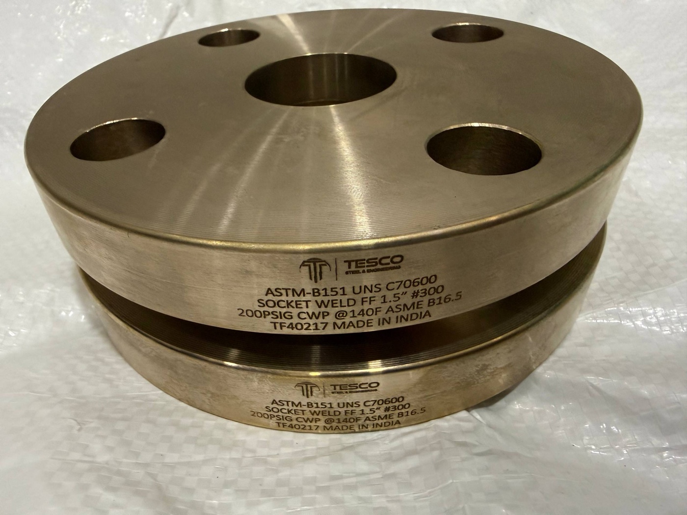 Tesco ASTM B151 UNS C70600 socket weld flat face flanges 1.5 inch Class 300 ASME B16.5, laser-marked Made in India