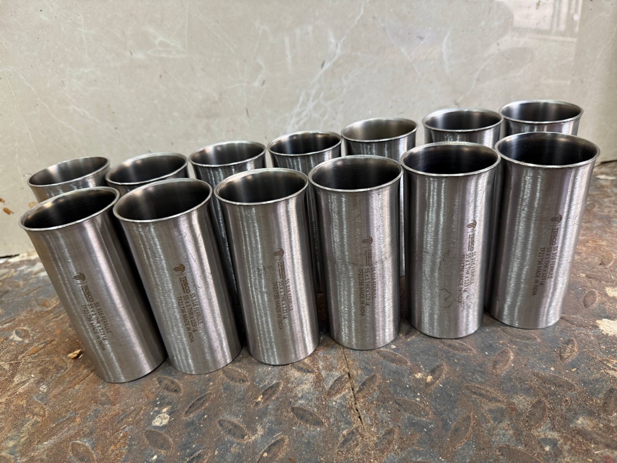 SS 316 boiler tube ferrules laser-marked 55 x 1 THK x 123 Lg with heat number — Tesco Steel & Engineering production, India