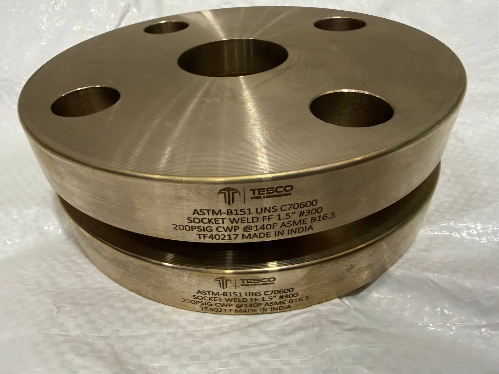 Copper nickel C70600 socket weld flat face flange manufactured by Tesco for marine small-bore piping