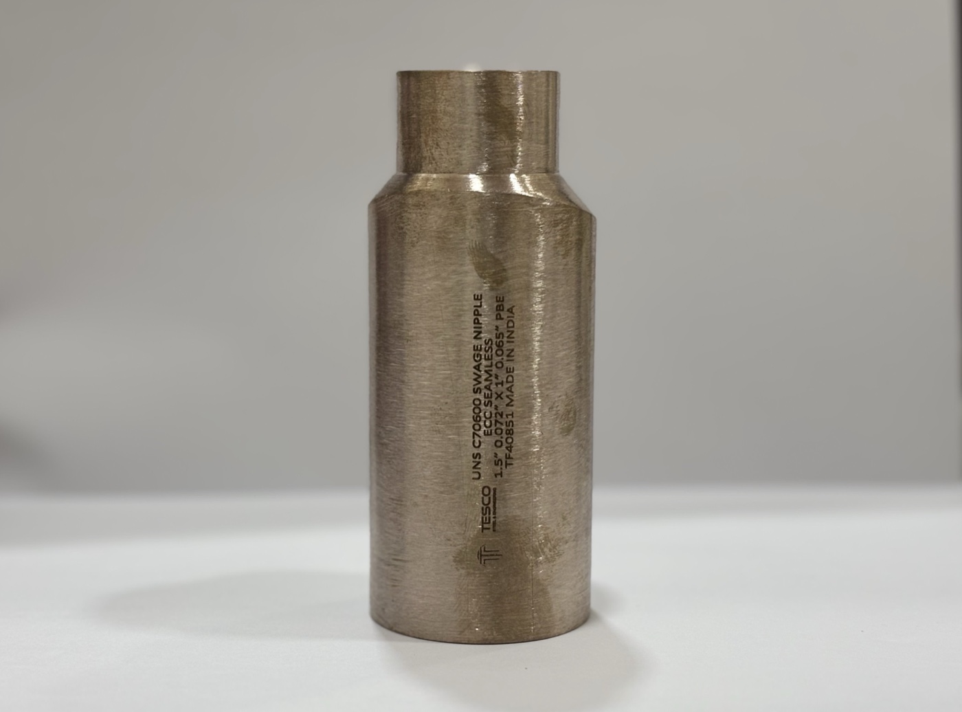 UNS C70600 copper nickel eccentric seamless swage nipple 1.5 x 1 inch PBE laser marked with heat TF40851 by Tesco India