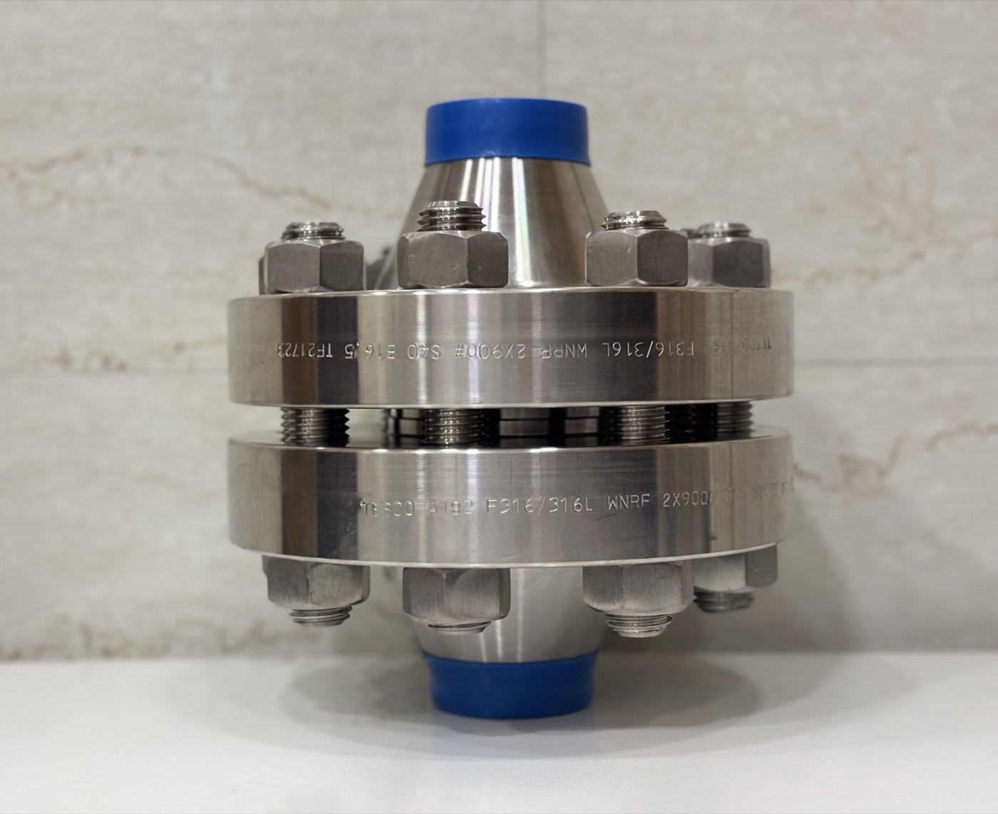 Tesco ASTM A182 F316/316L WNRF 2 inch Class 900 Sch 40 ASME B16.5 weld neck flanges, bolted pair with heat number marking