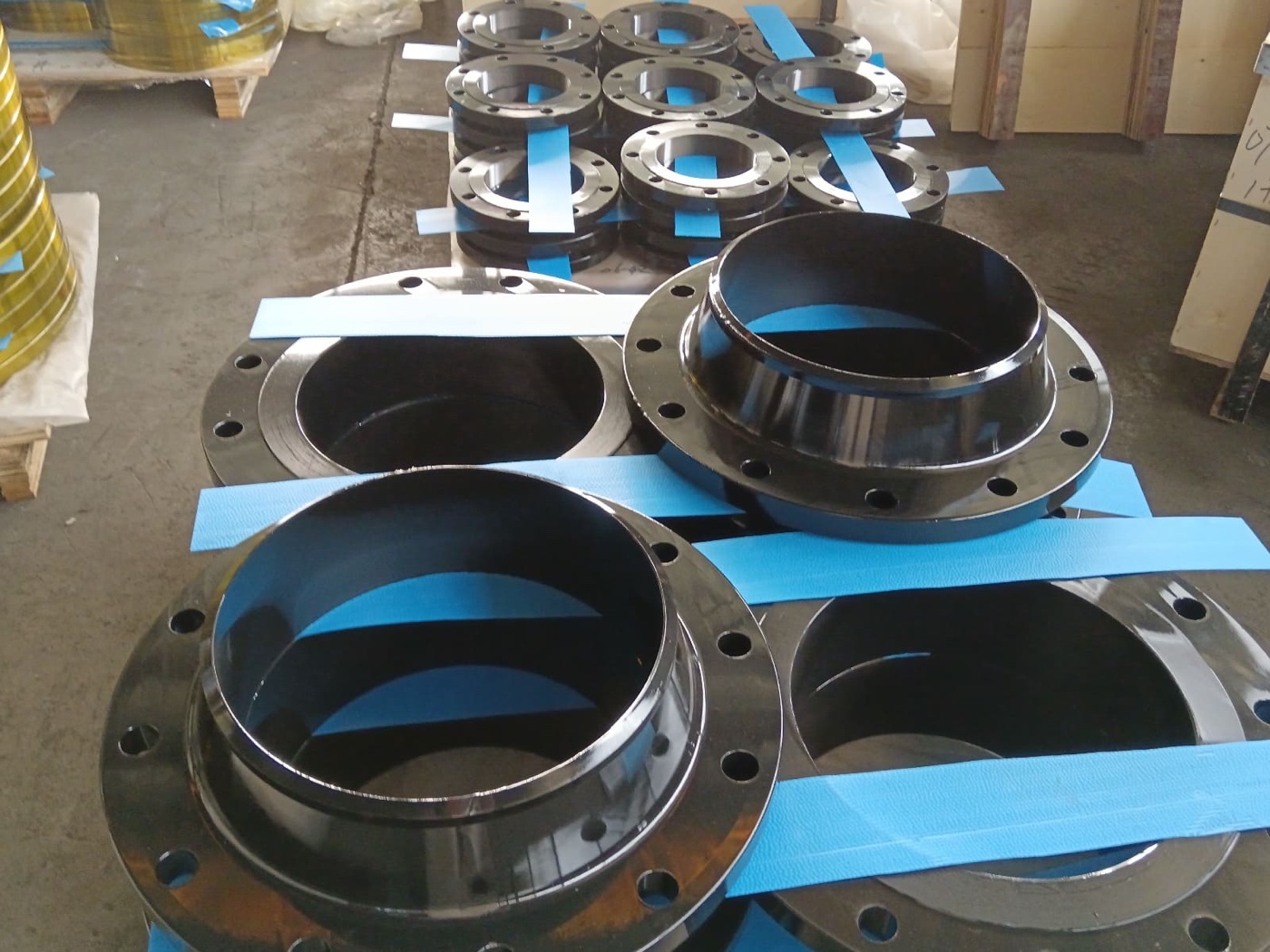 Carbon steel RFWN raised face weld neck flanges in ready stock at the Tesco Steel & Engineering warehouse